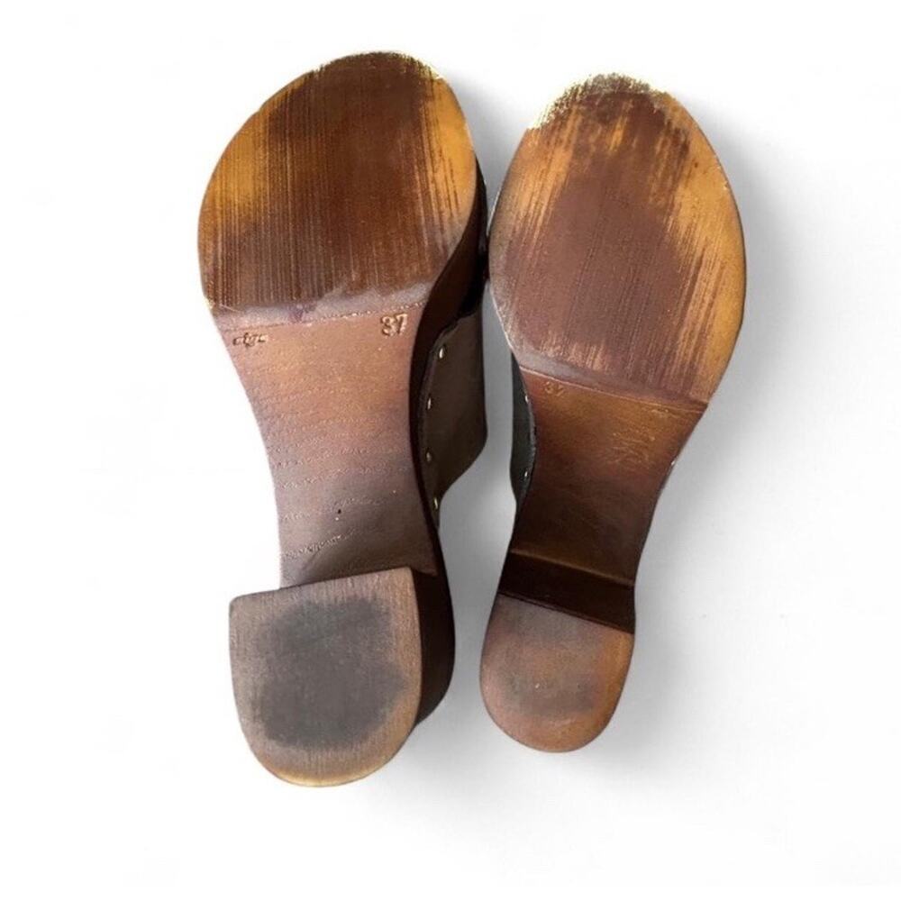 A. Giannetti Italian Brown Leather Block Wood Heel Sandals With Gold Studs 6.5 - Picture 6 of 6